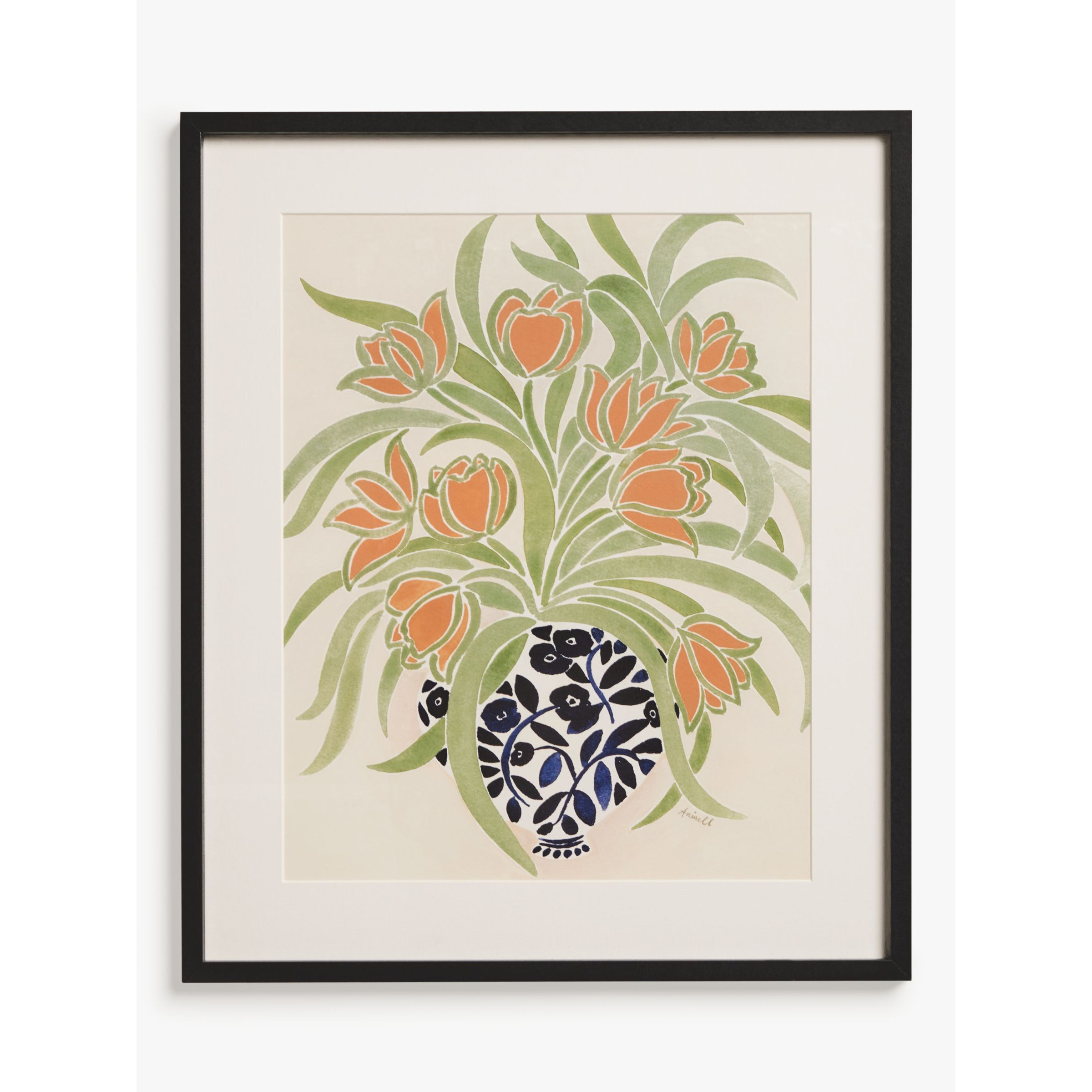 John Lewis La Poire 'Apricot Tulips' Framed Print & Mount, 62 x 52cm, Green/Orange - image 1