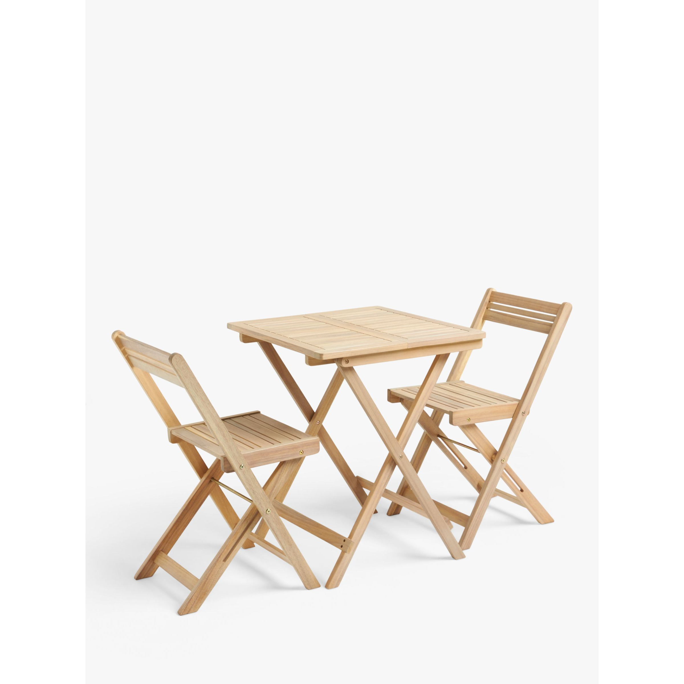 John Lewis ANYDAY Acacia Wood Foldable 2-Seater Garden Bistro Table & Chairs Set, Natural - image 1