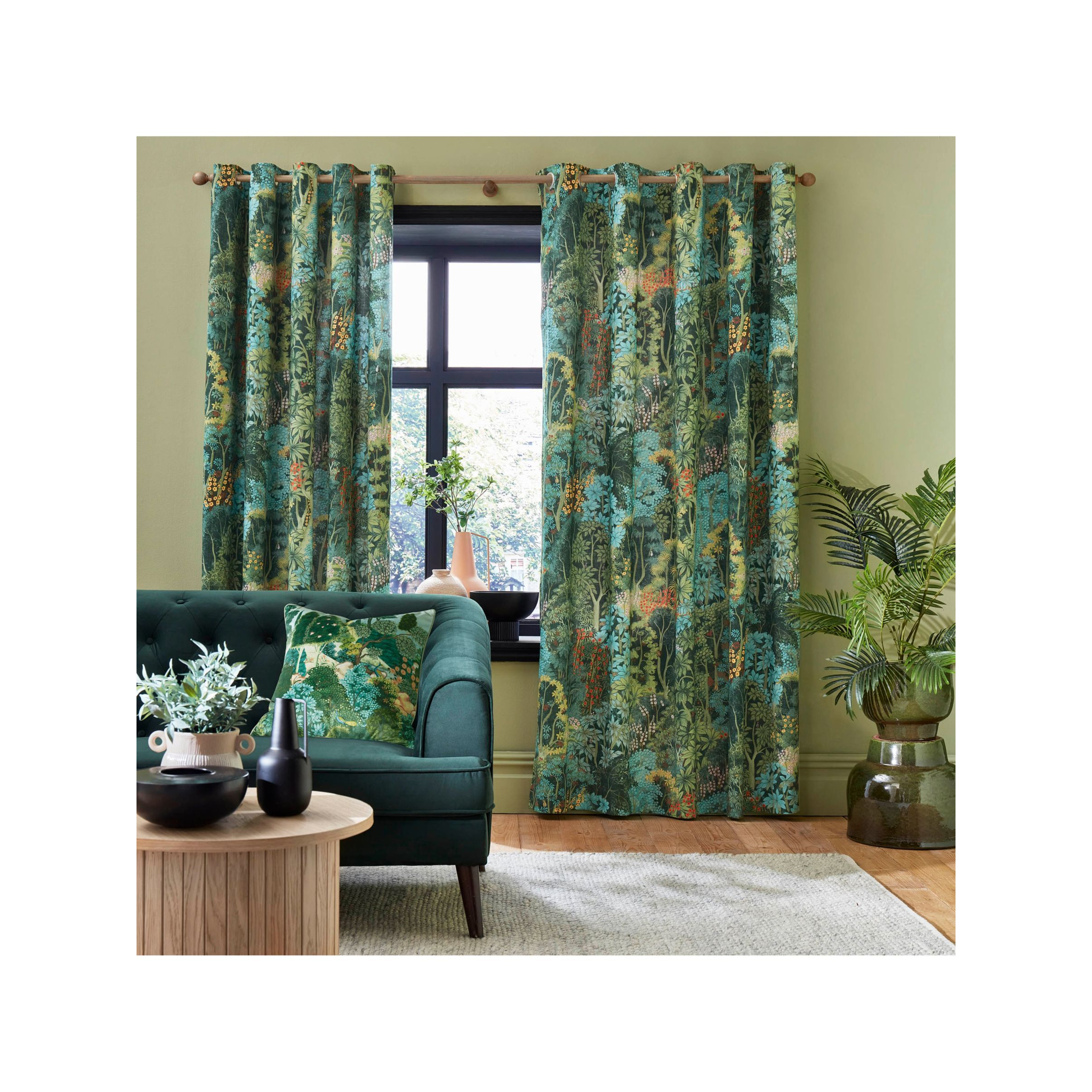 Graham & Brown New Eden Pair Lined Eyelet Curtains, Emerald - image 1
