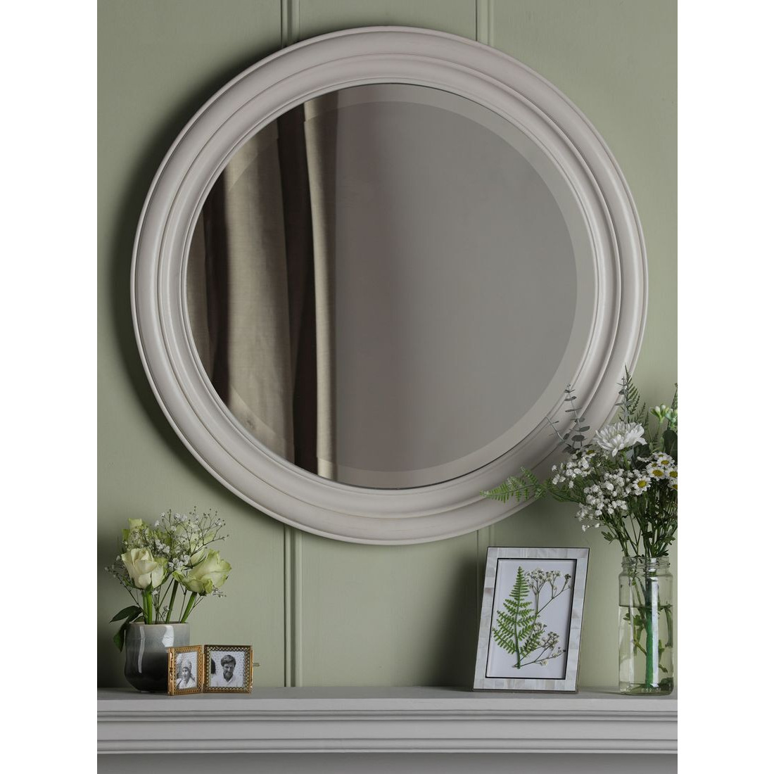 Laura Ashley Tate Round Wood Wall Mirror, 60cm, Off White - image 1