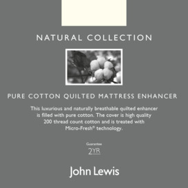 John Lewis Natural Collection Pure Cotton Quilted Mattress Enhancer - thumbnail 2