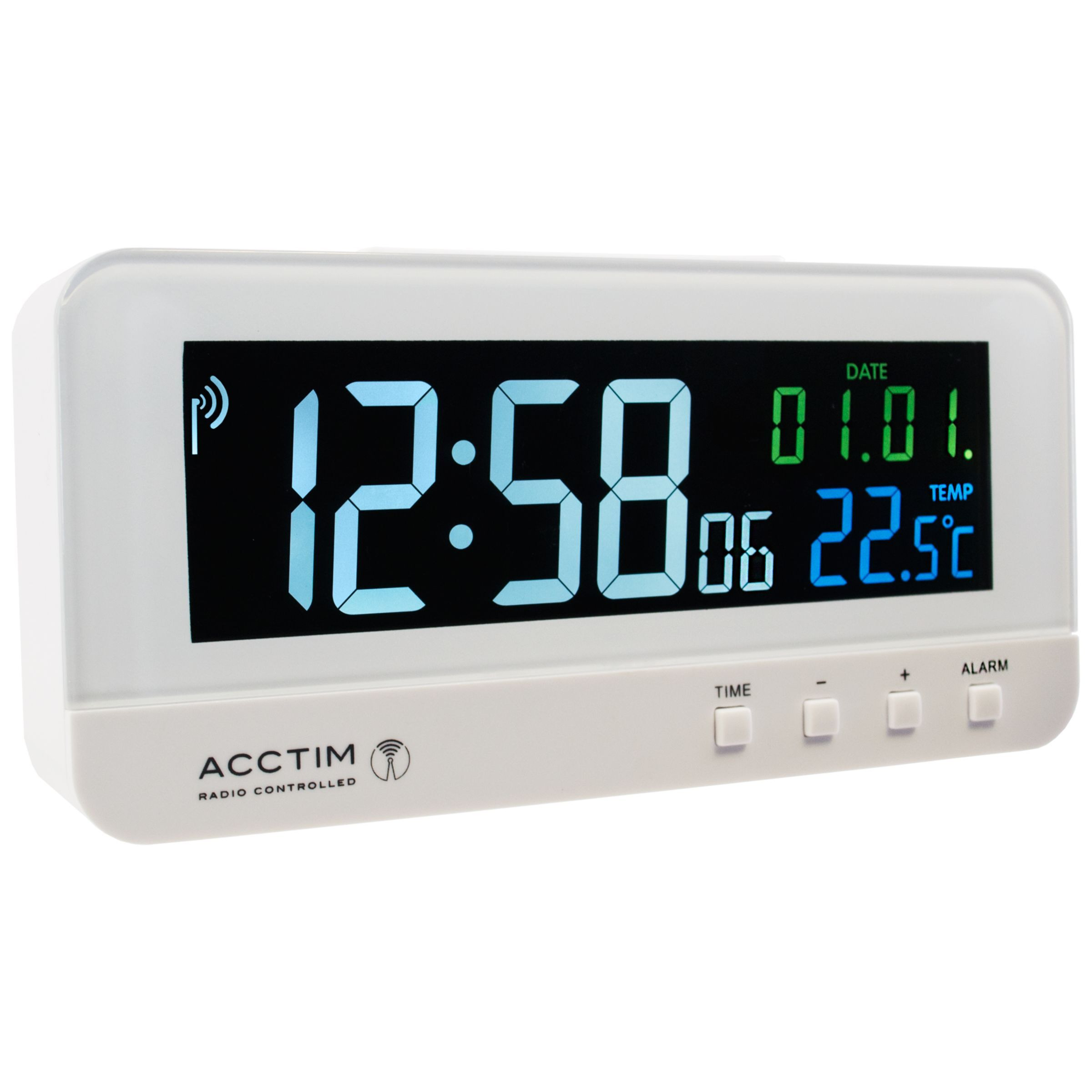 Acctim Radio Controlled LCD Digital Alarm Clock, White - image 1