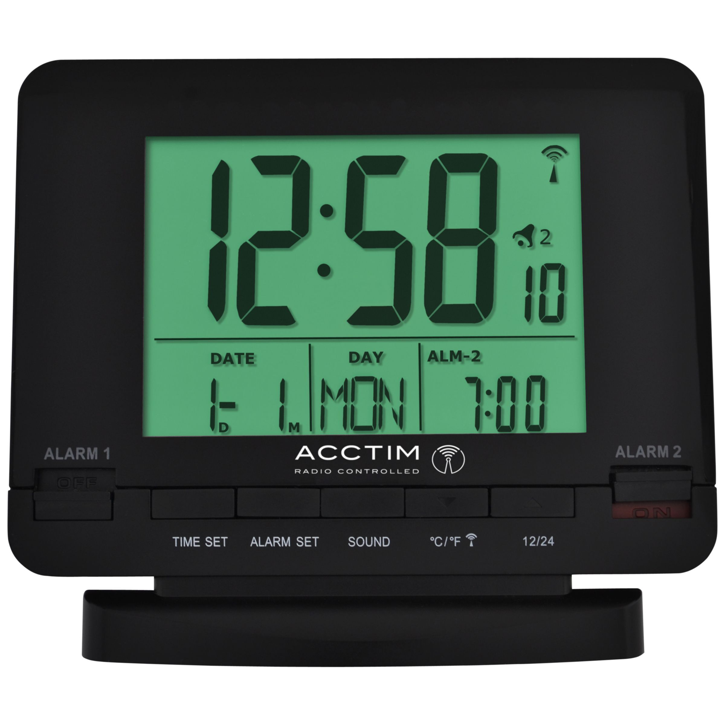Acctim Radio Controlled Couples Digital Alarm Clock, Black - image 1