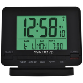 Acctim Radio Controlled Couples Digital Alarm Clock, Black - thumbnail 1