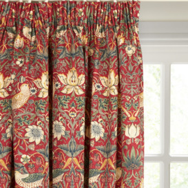 Morris & Co. Strawberry Thief Pair Lined Pencil Pleat Curtains, Red