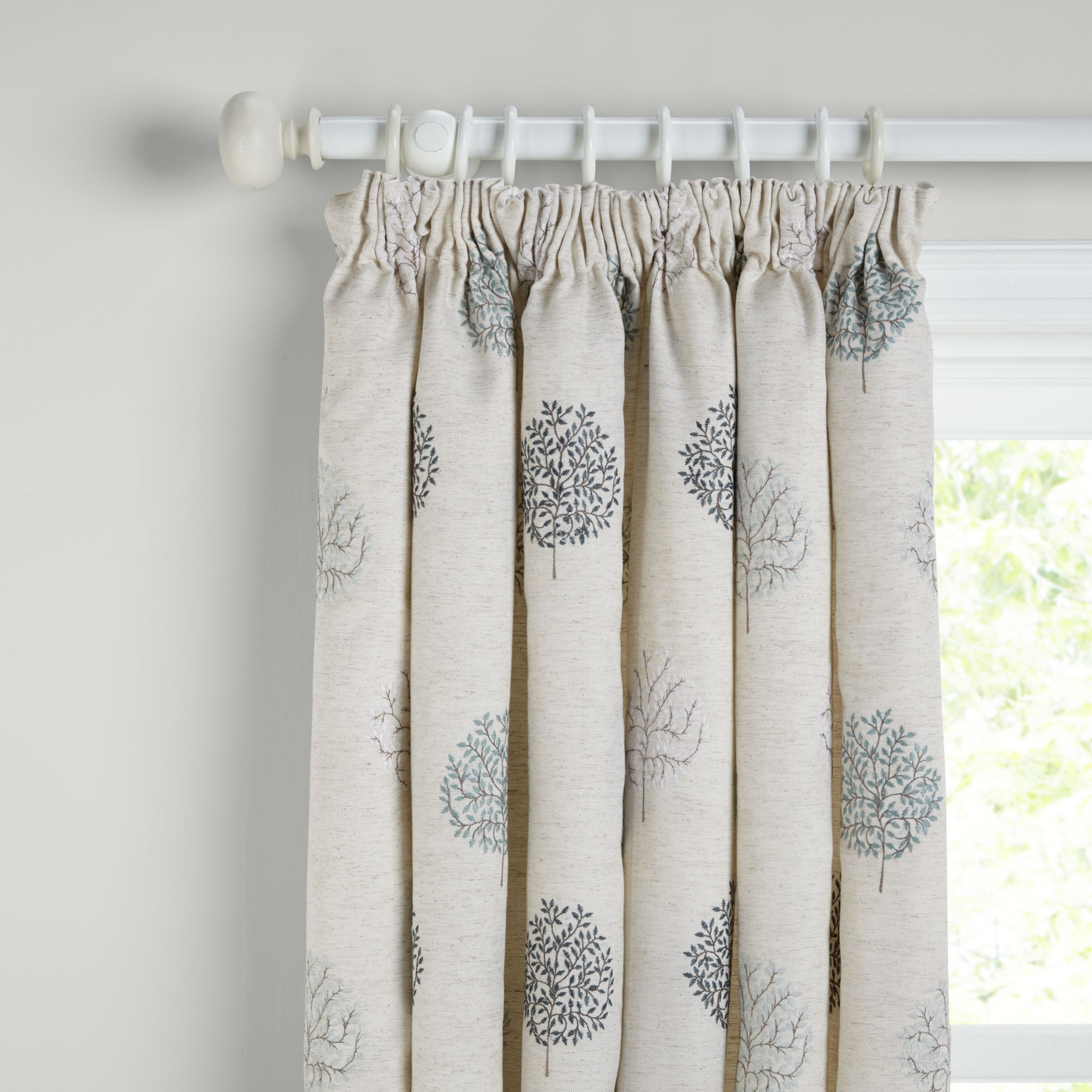 John Lewis Mini Olive Trees Embroidery Pair Lined Pencil Pleat Curtains, Duck Egg - image 1