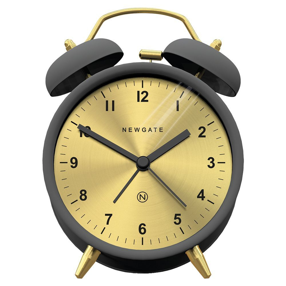 Newgate Clocks Charlie Bell Analogue Silent Sweep Alarm Clock, Grey/Brass - image 1