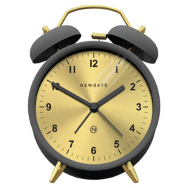Newgate Clocks Charlie Bell Analogue Silent Sweep Alarm Clock, Grey/Brass - thumbnail 1