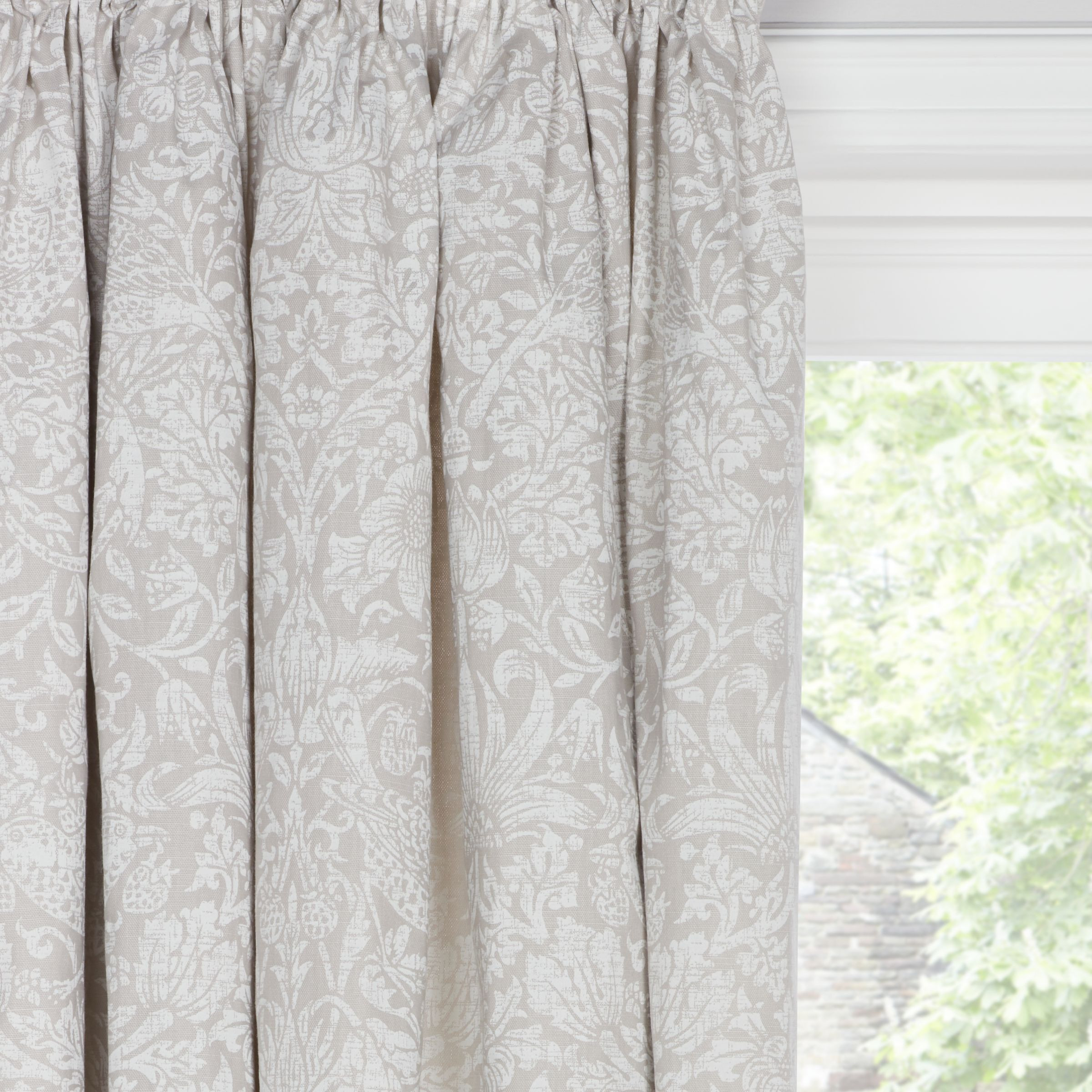 Morris & Co. Strawberry Thief Pure Pair Lined Pencil Pleat Curtains, Natural - image 1