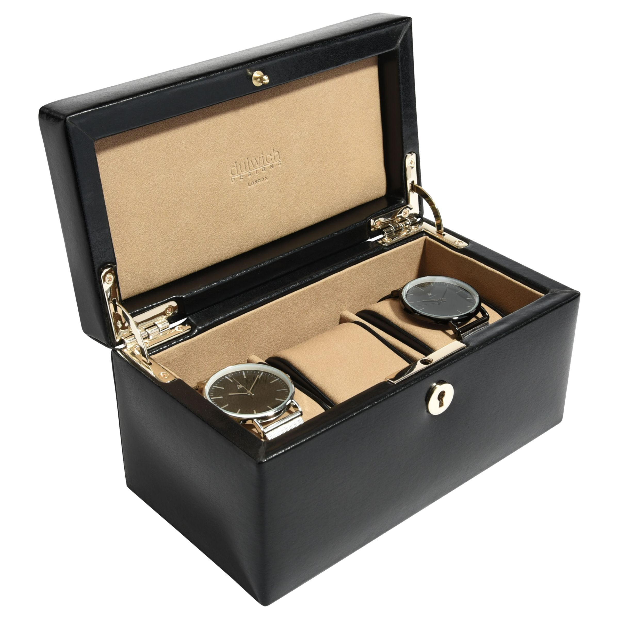 Dulwich Designs Windsor Leather 3 Piece Watch Box, Black - image 1