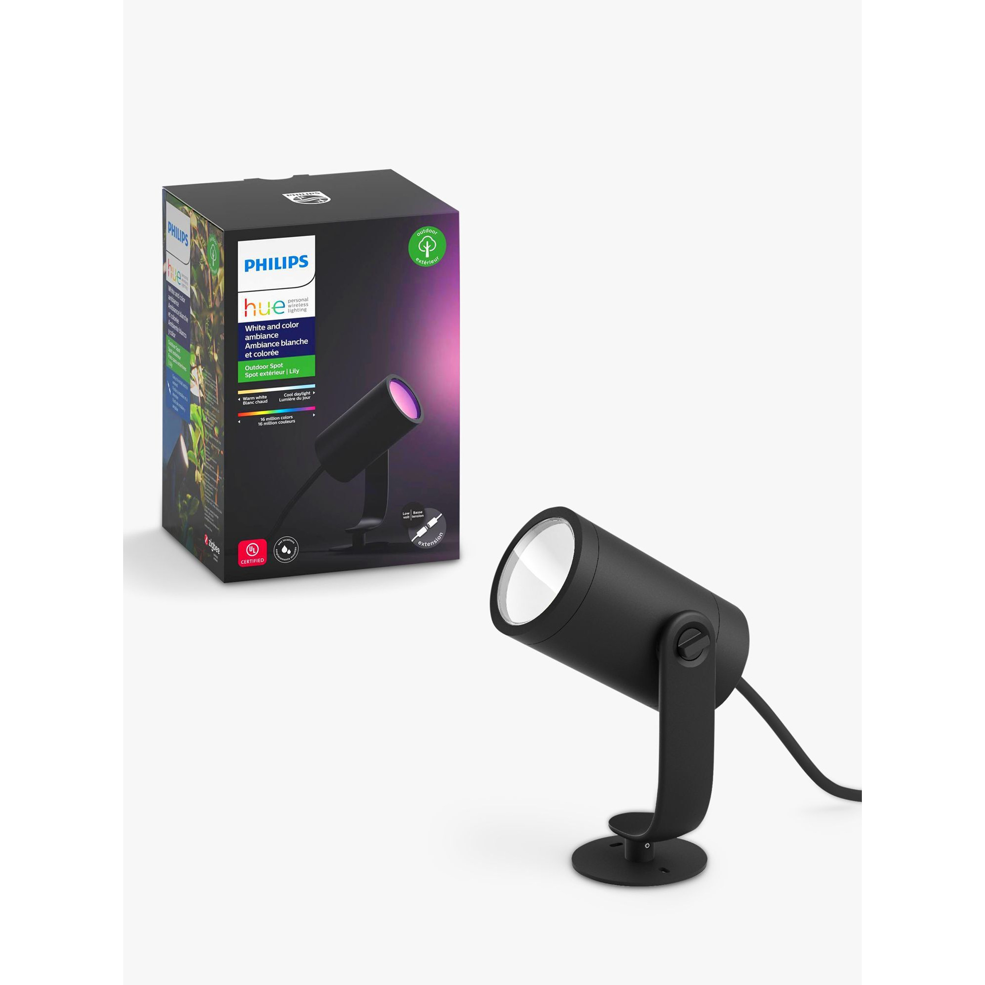 Philips Hue White and Colour Ambiance Lily LED Smart Outdoor Spotlight Extension, Black - image 1