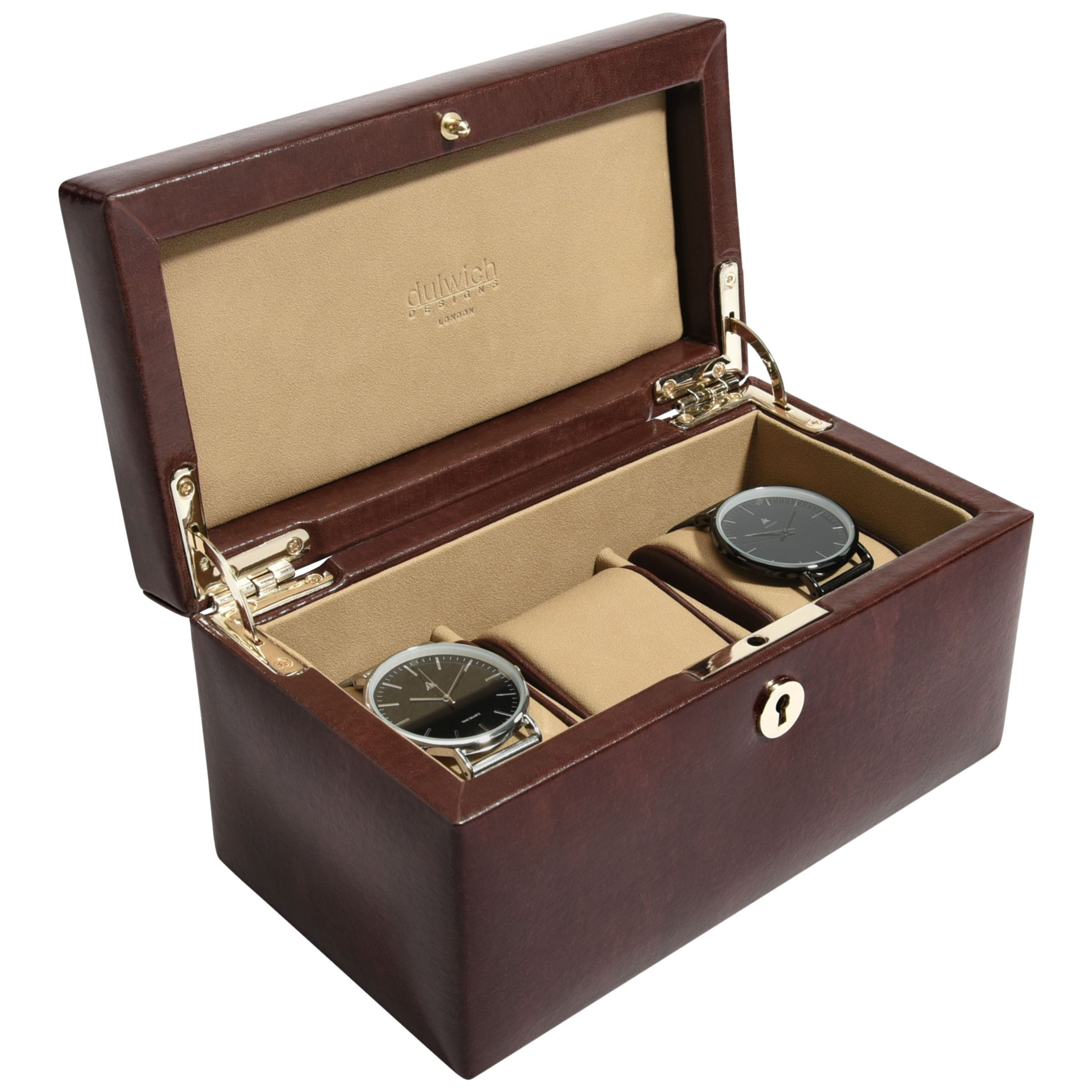 Dulwich Designs Windsor Leather 3 Piece Watch Box, Brown - image 1