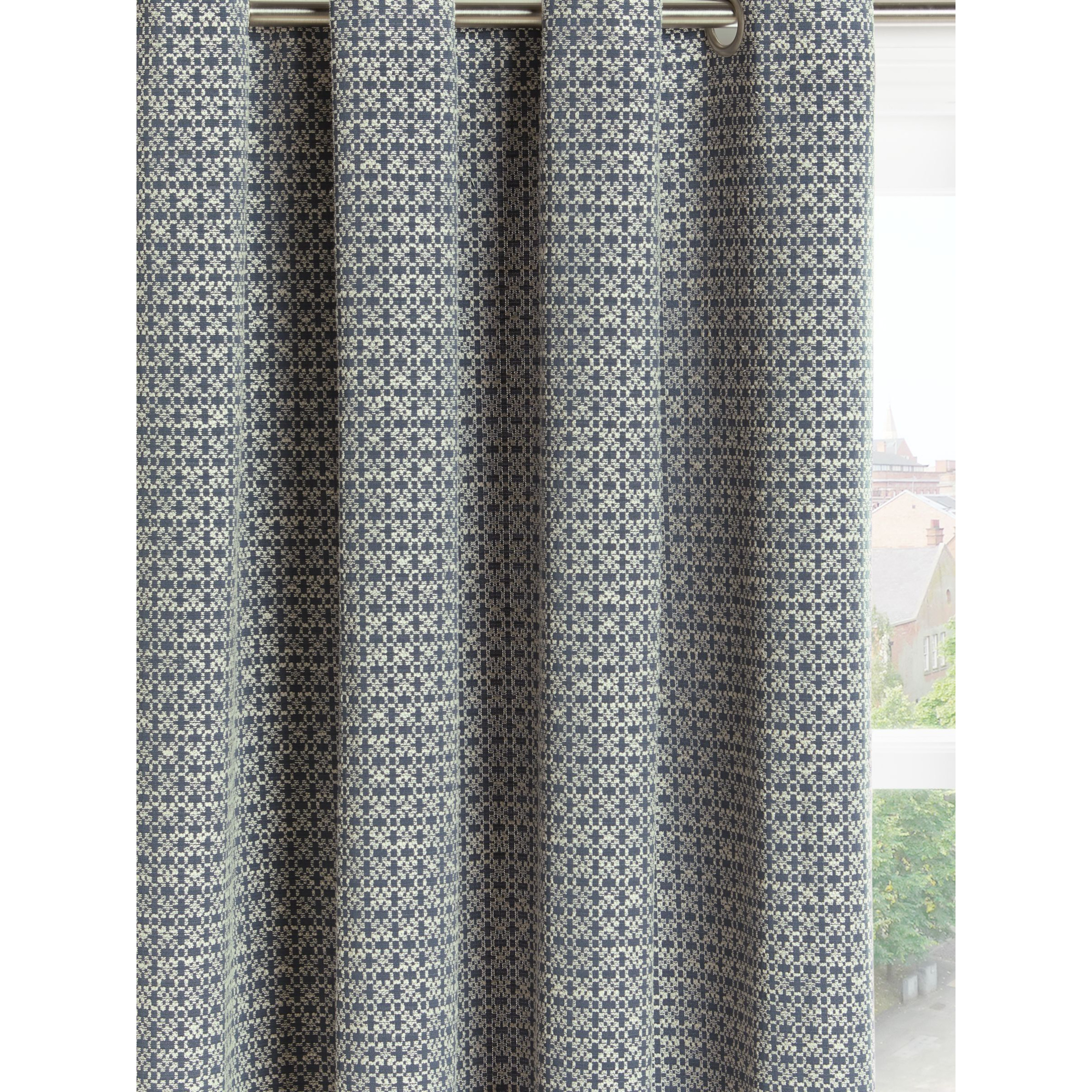 John Lewis Rona Weave Pair Lined Eyelet Curtains, Loch Blue - image 1