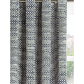 John Lewis Rona Weave Pair Lined Eyelet Curtains, Loch Blue - thumbnail 1
