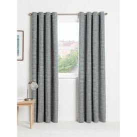 John Lewis Rona Weave Pair Lined Eyelet Curtains, Loch Blue - thumbnail 2