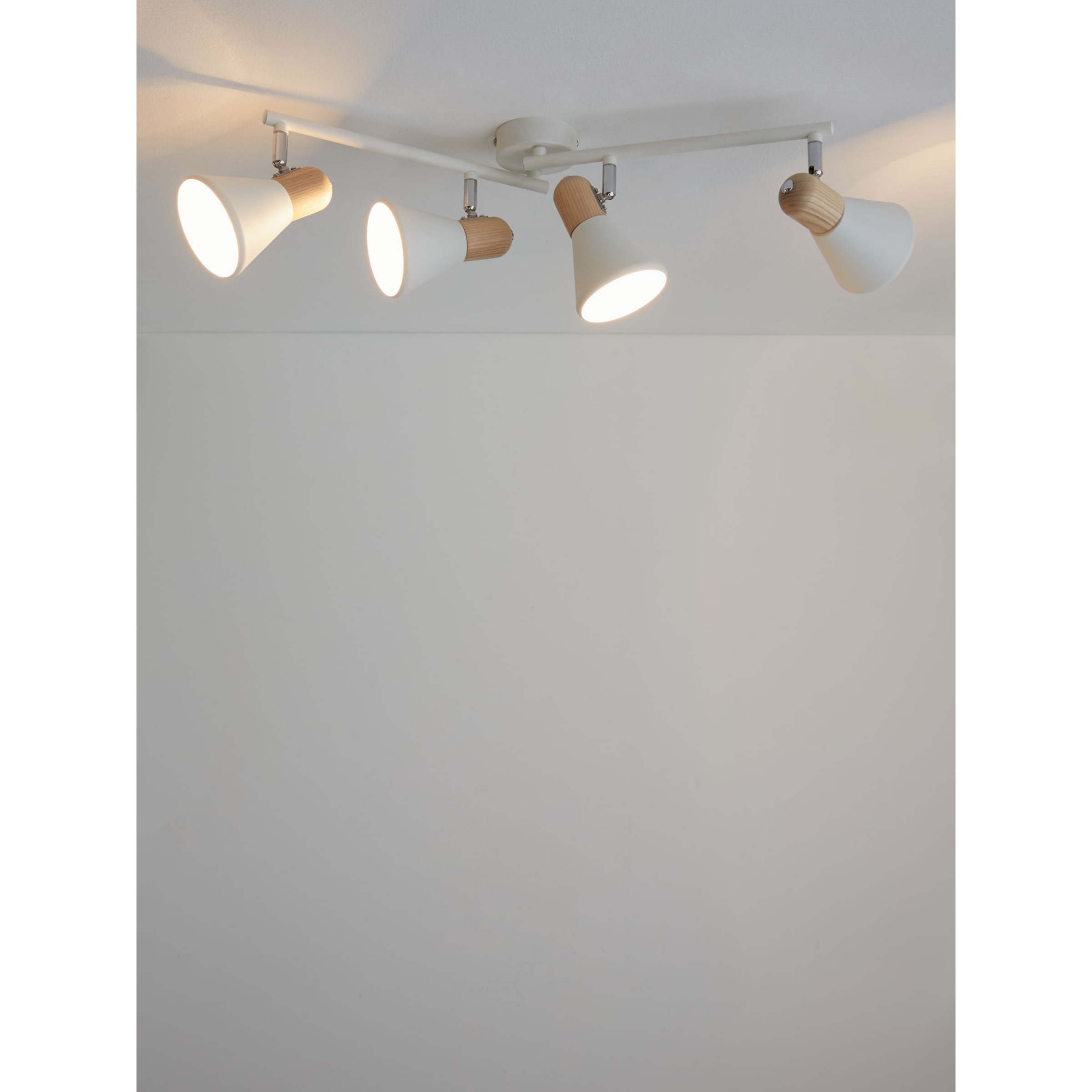 John Lewis SES LED 4 Spotlight Ceiling Bar, White/Wood - image 1