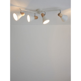 John Lewis SES LED 4 Spotlight Ceiling Bar, White/Wood