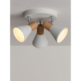 John Lewis SES LED 3 Spotlight Ceiling Plate, White/Wood - thumbnail 1