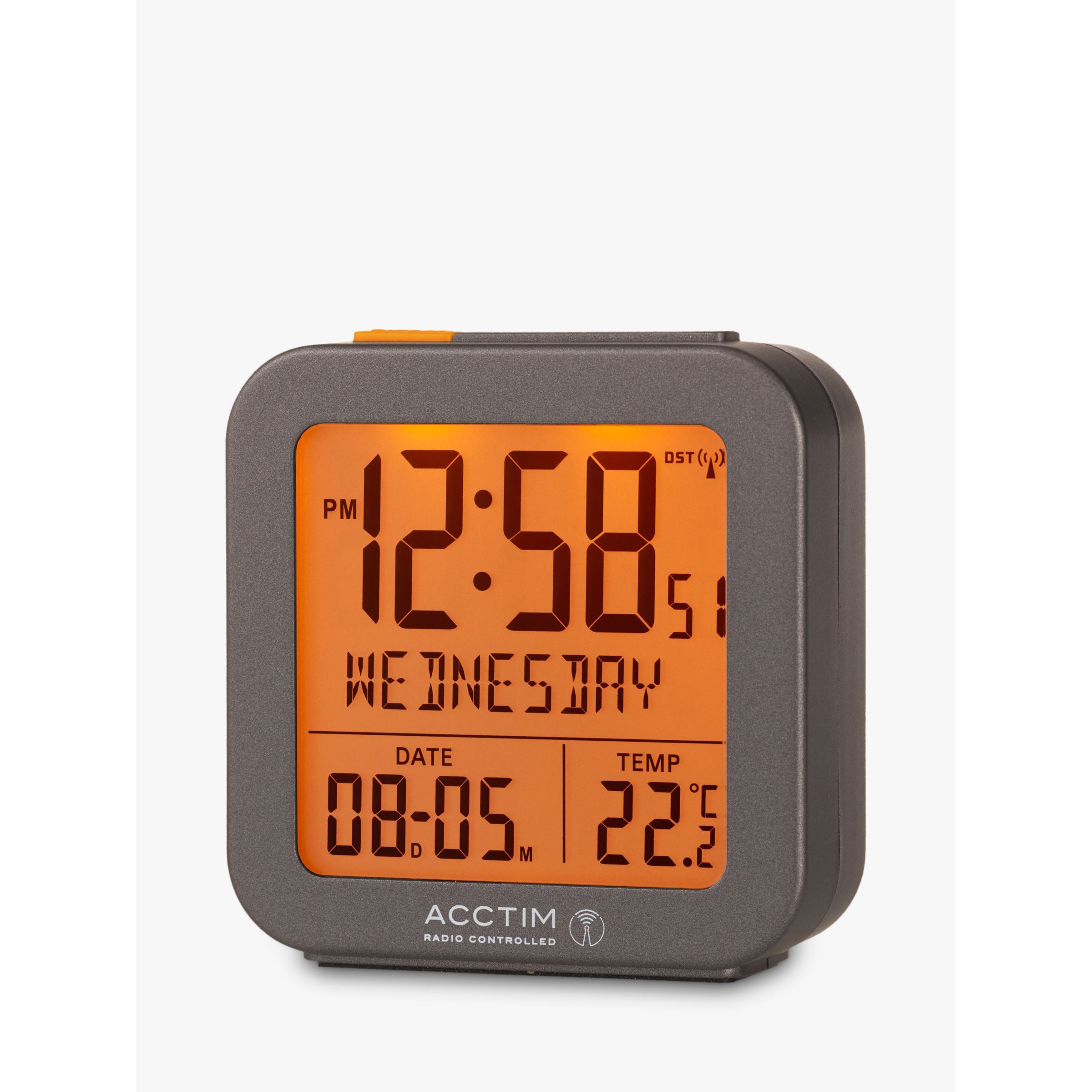 Acctim Invicta Radio Controlled Square Digital Alarm Clock, Dark Grey - image 1