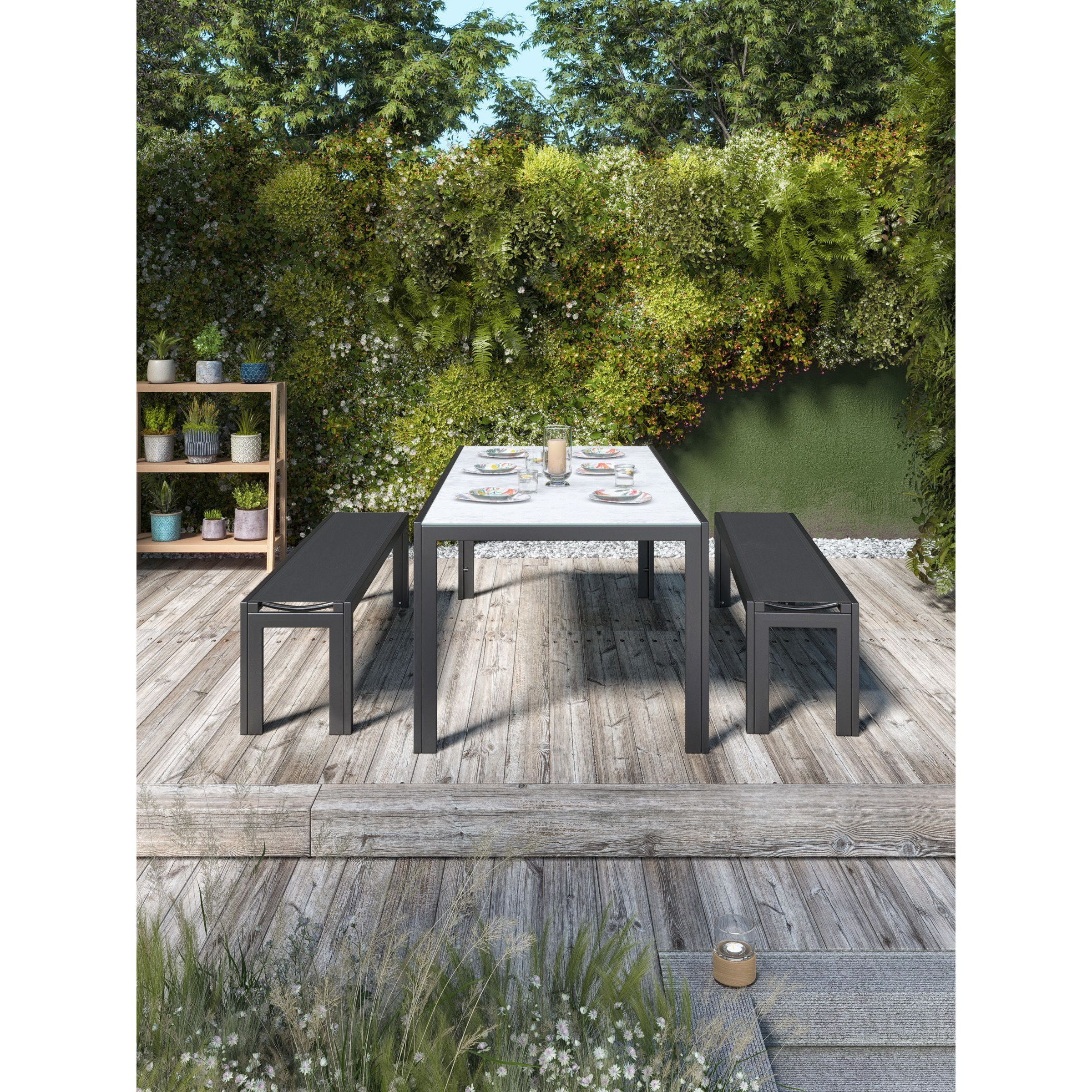 John Lewis Miami Ceramic-Effect Glass Top 8-Seat Garden Dining Table, Grey - image 1