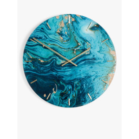 John Lewis Marble-Effect Glass Analogue Wall Clock, 50cm, Blue - thumbnail 1