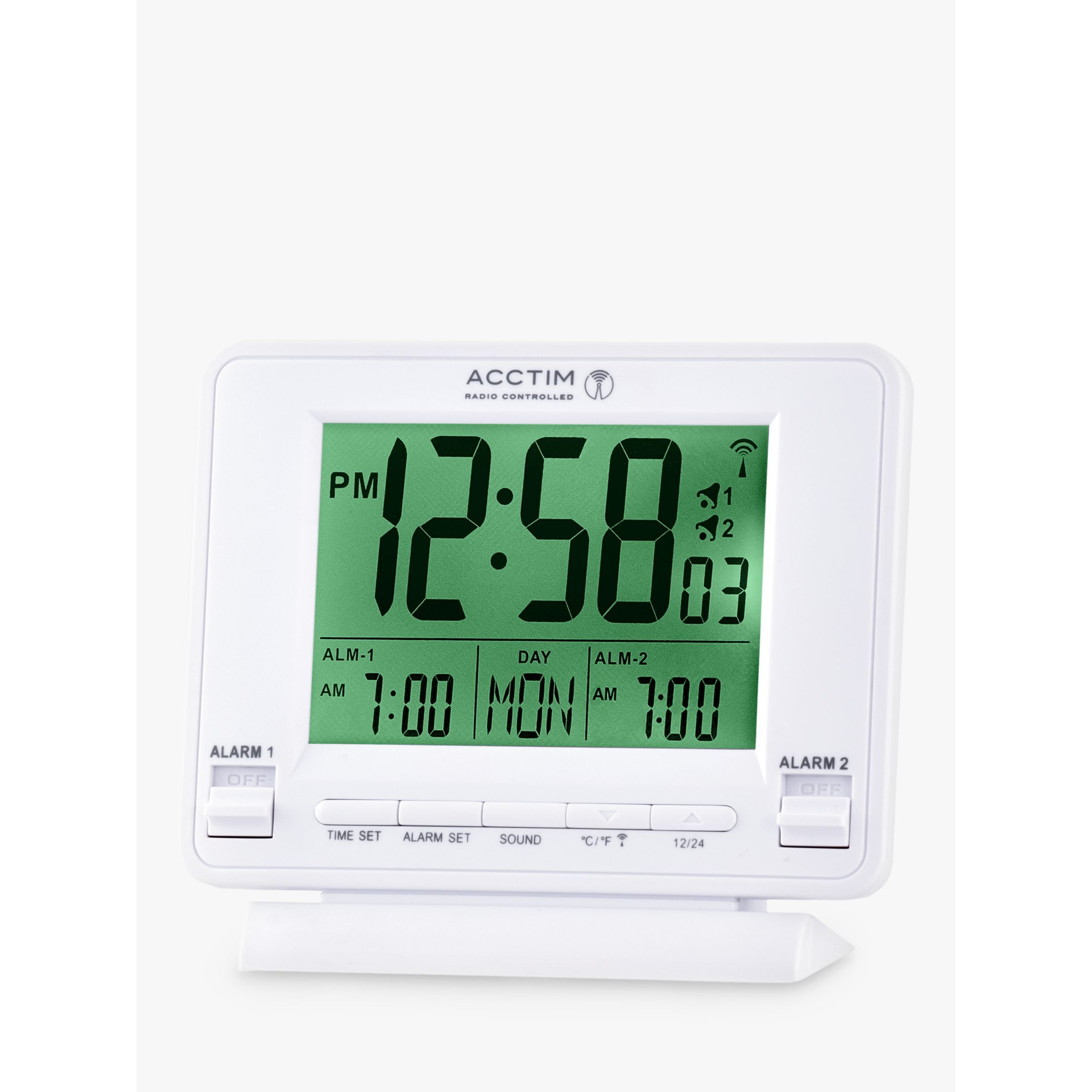 Acctim Delaware Couples Radio Controlled LCD Digital Alarm Clock, White - image 1