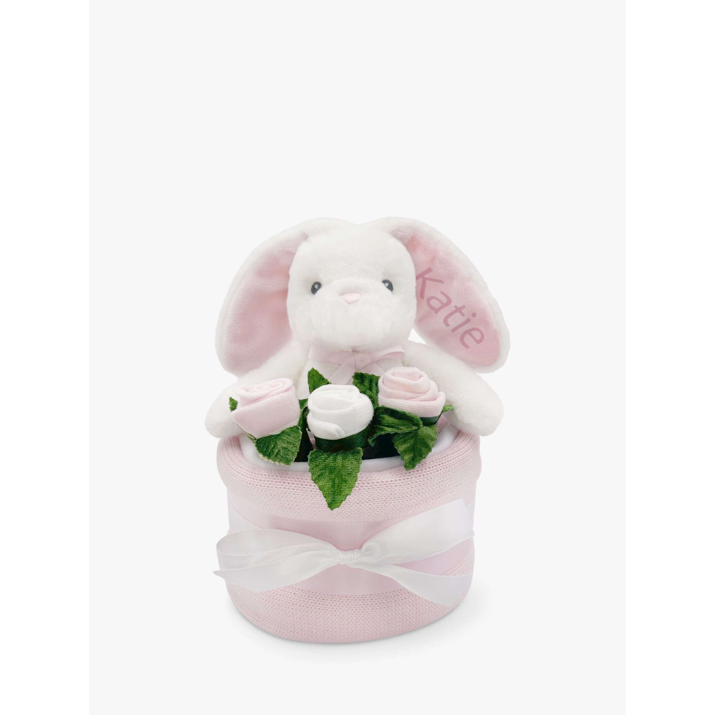 Babyblooms Blanket Cake with Personalised Baby Bunny Soft Toy, Light Pink - image 1