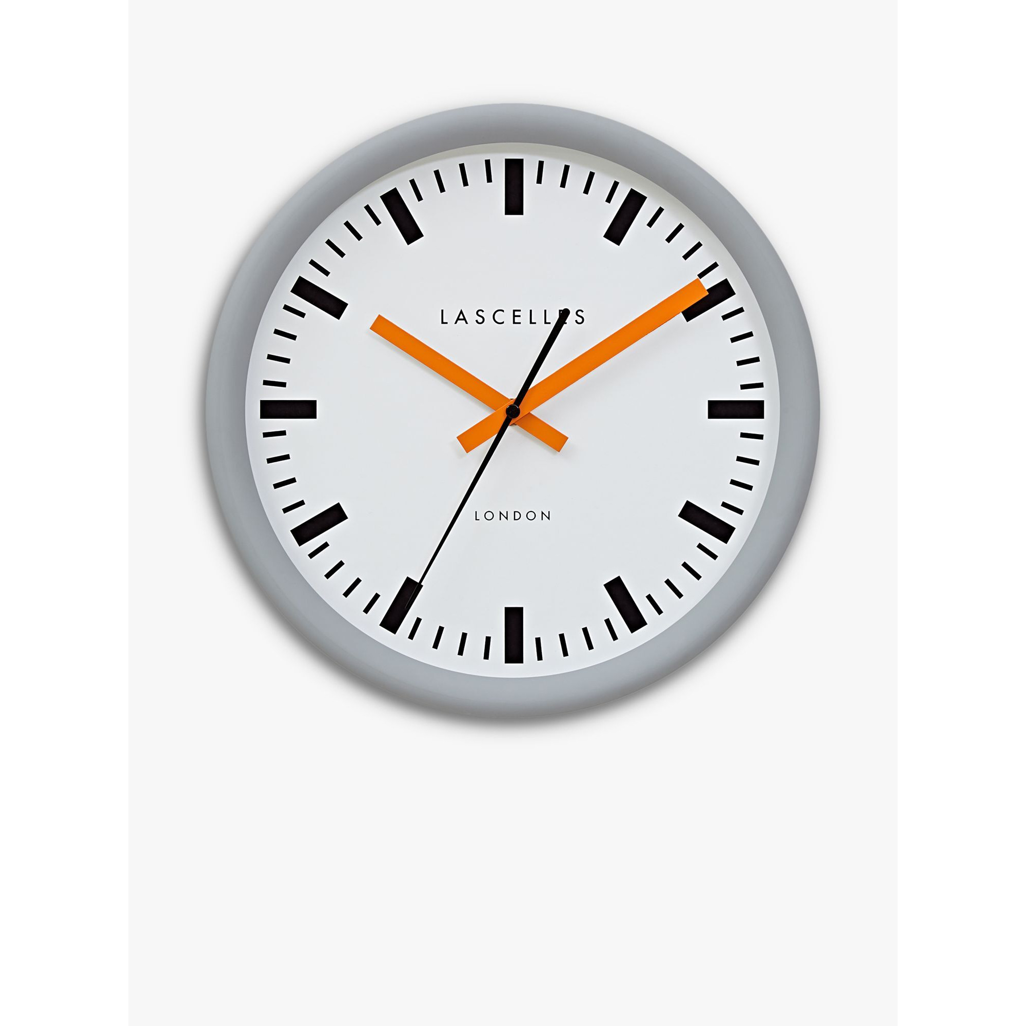 Lascelles Swiss Station Silent Sweep Wall Clock, 30cm, Grey/Orange - image 1