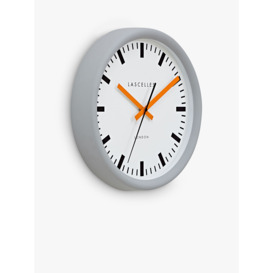 Lascelles Swiss Station Silent Sweep Wall Clock, 30cm, Grey/Orange - thumbnail 2