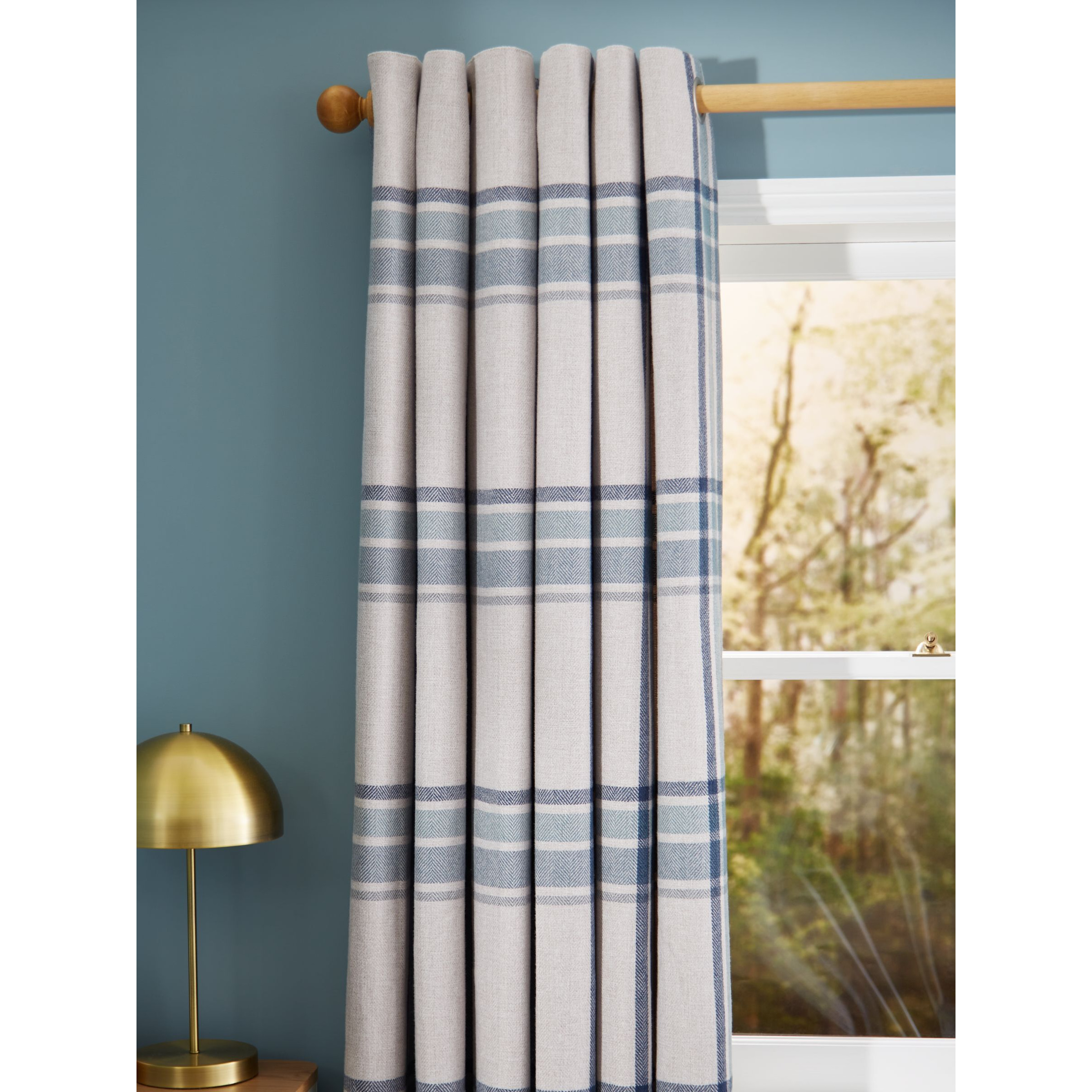 John Lewis Afton Check Weave Pair Dimout/Thermal Lined Eyelet Curtains - image 1