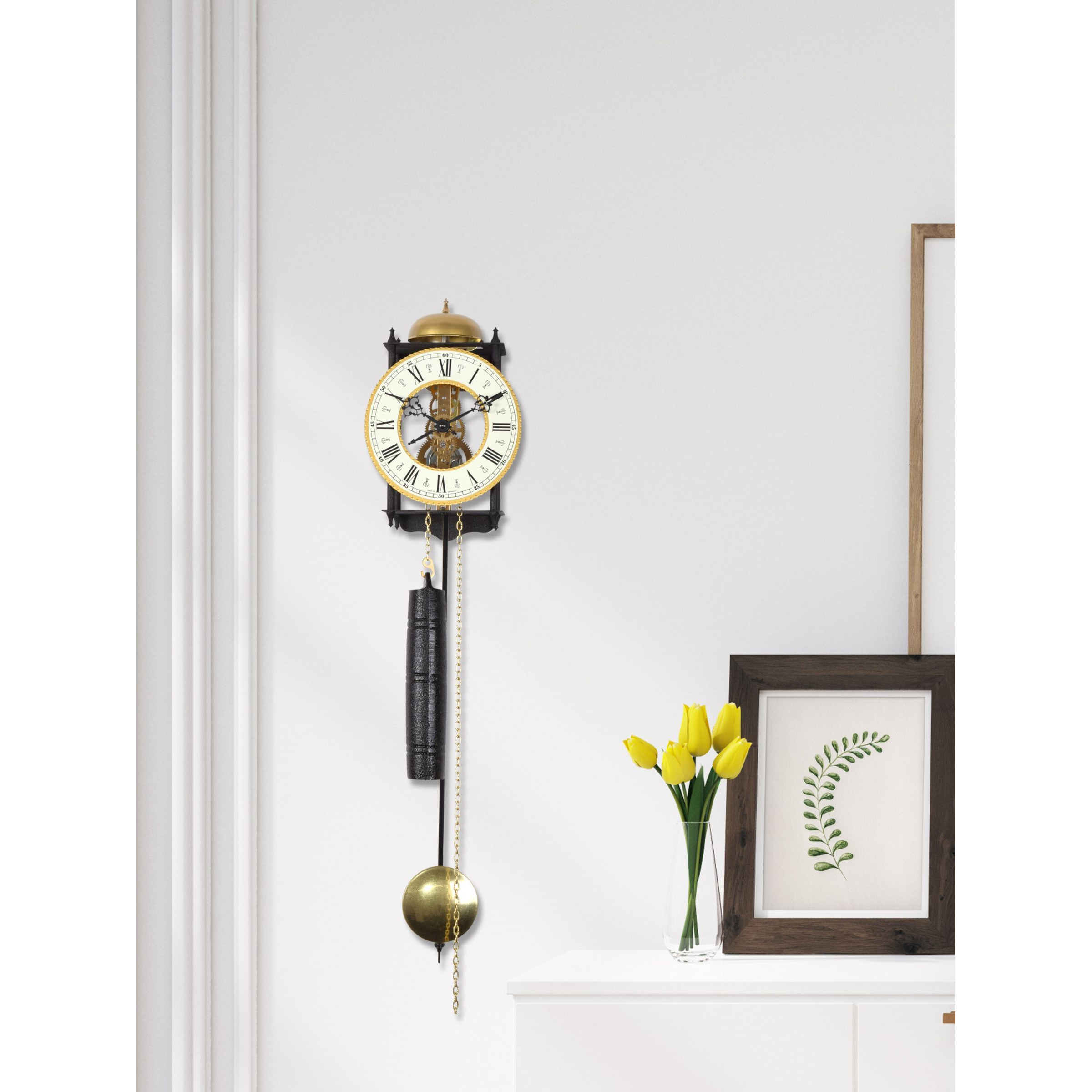 Acctim Alcester Mechanical Regulator Pendulum Clock, 61cm, Black/Brass