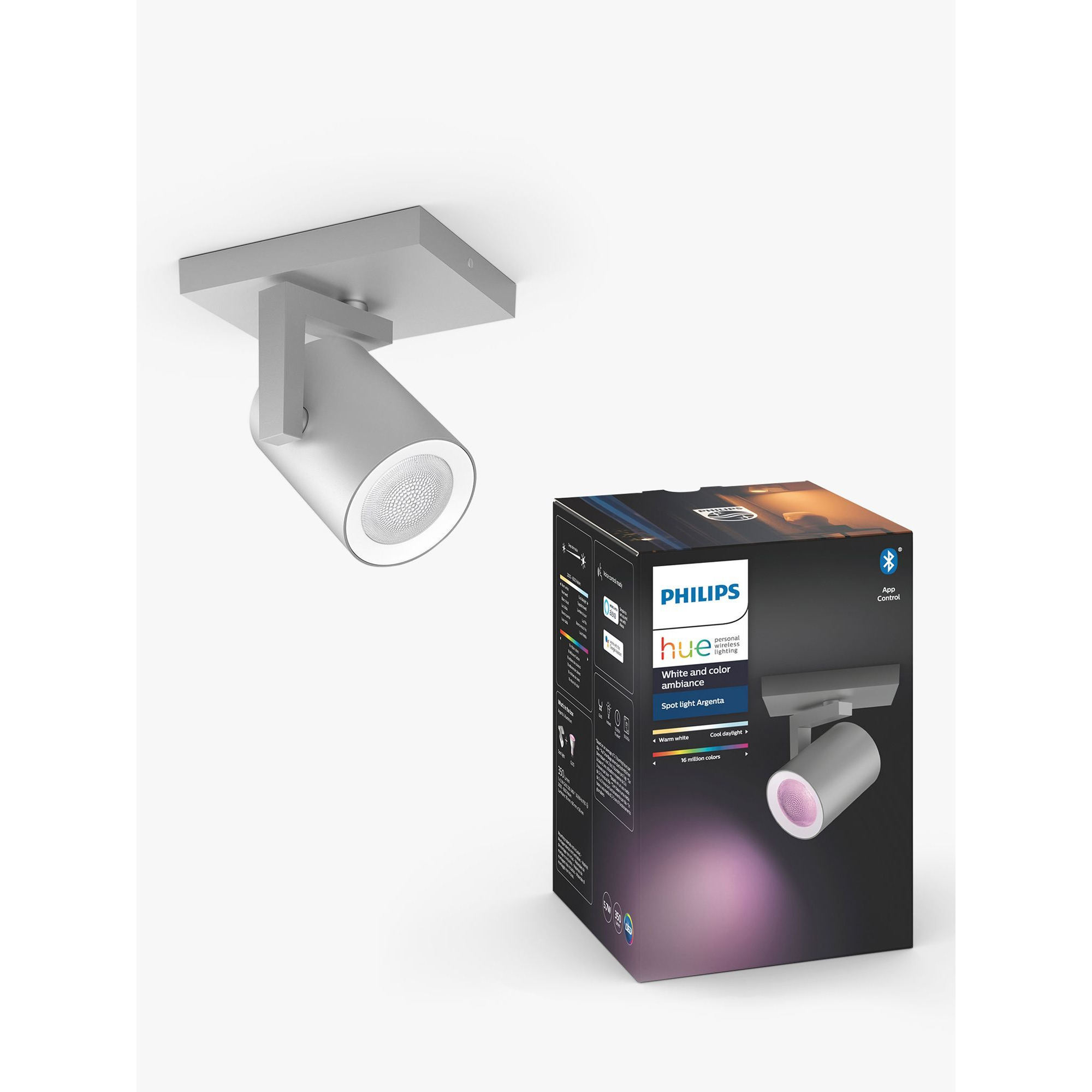 Philips Hue White and Colour Ambiance Argenta LED Smart Single Spotlight with Bluetooth, Grey - image 1