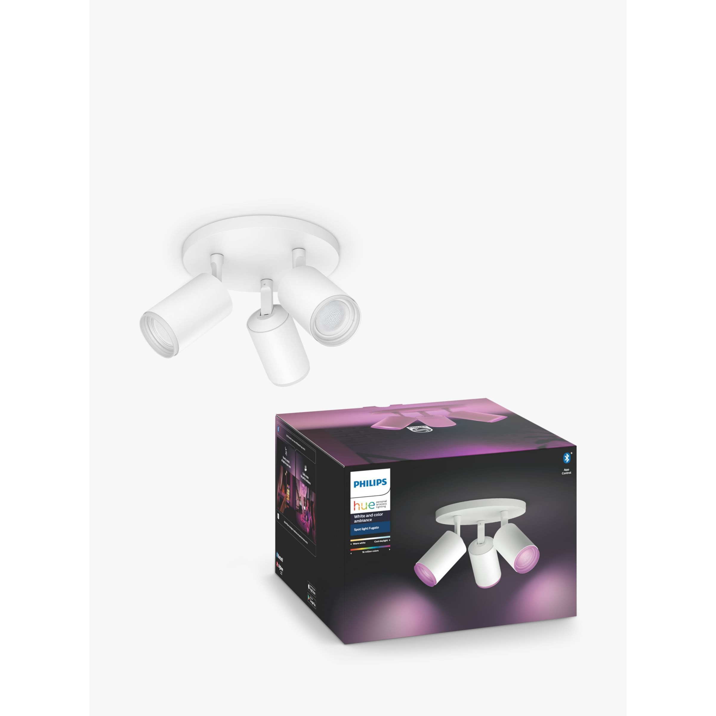 Philips Hue White and Colour Ambiance Fugato LED Smart Triple Spotlight with Bluetooth, White - image 1
