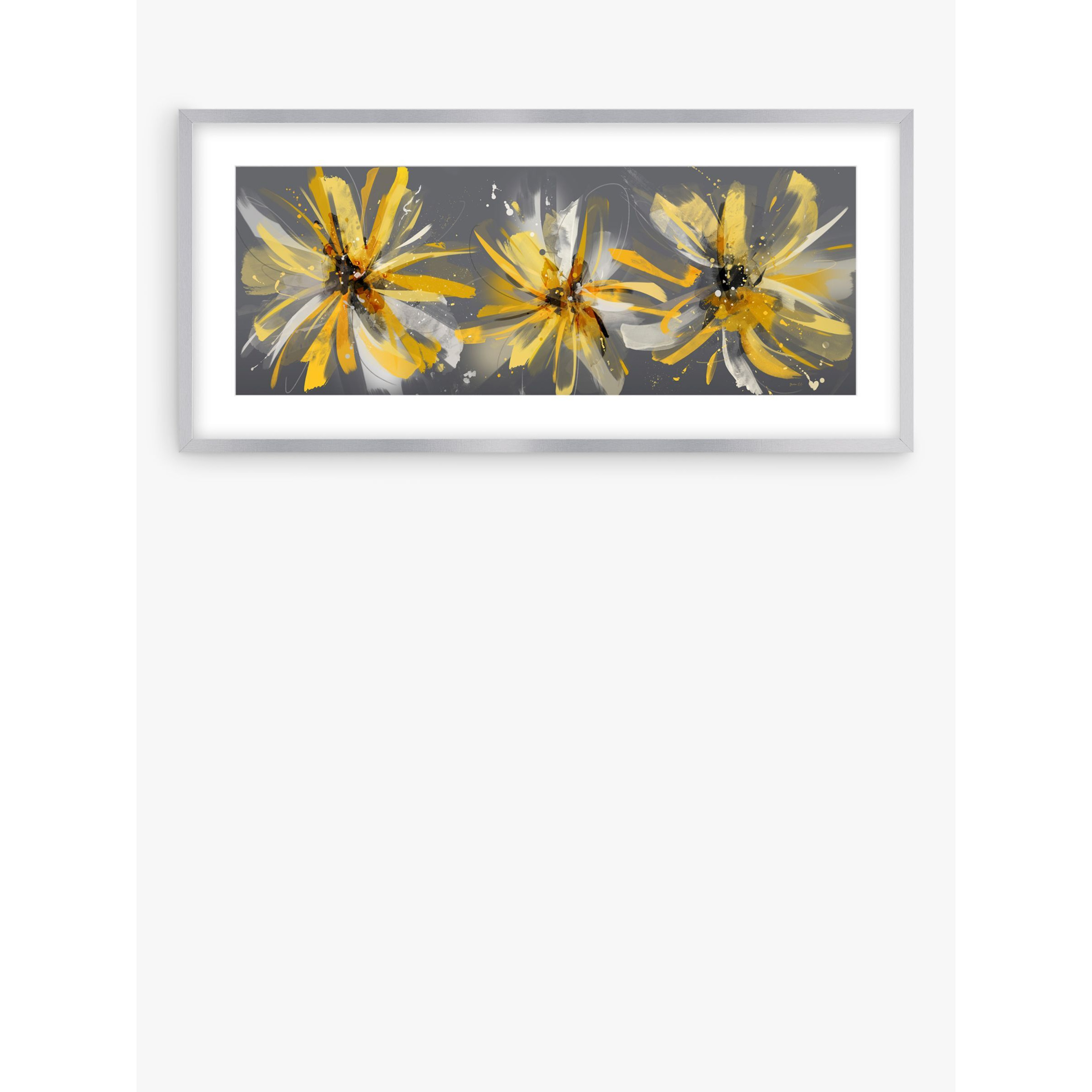 Green Lili - Ochre Floral Framed Print & Mount, 48.5 x 103.5cm, Grey/Yellow - image 1