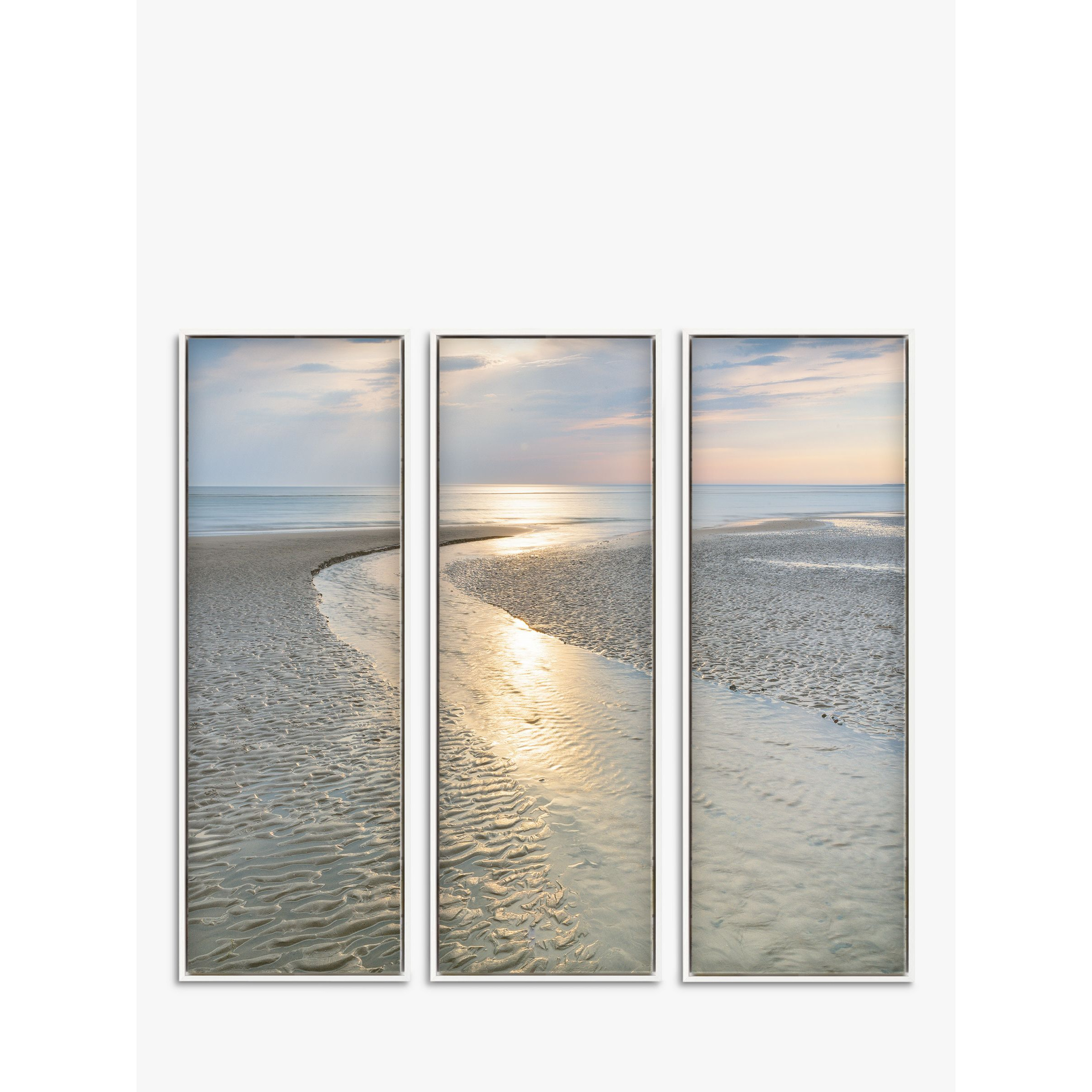 John Lewis Mike Shepherd 'Shimmering Light Seascape' Triptych Framed Canvas, Set of 3, 94 x 34cm, Blue/Multi - image 1