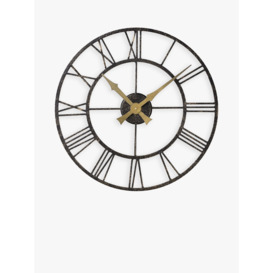Lascelles Analogue Skeleton Roman Numerals Outdoor Wall Clock, 50cm, Brown