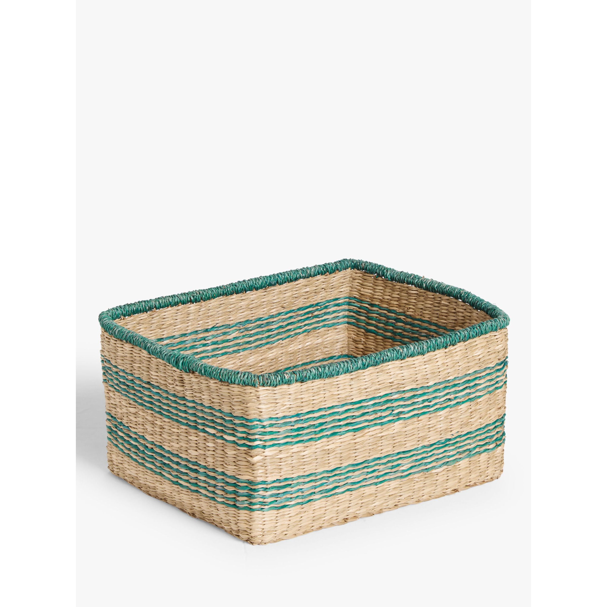 John Lewis Square Seagrass Basket, Natural / Green - image 1