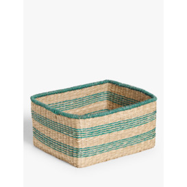 John Lewis Square Seagrass Basket, Natural / Green - thumbnail 1