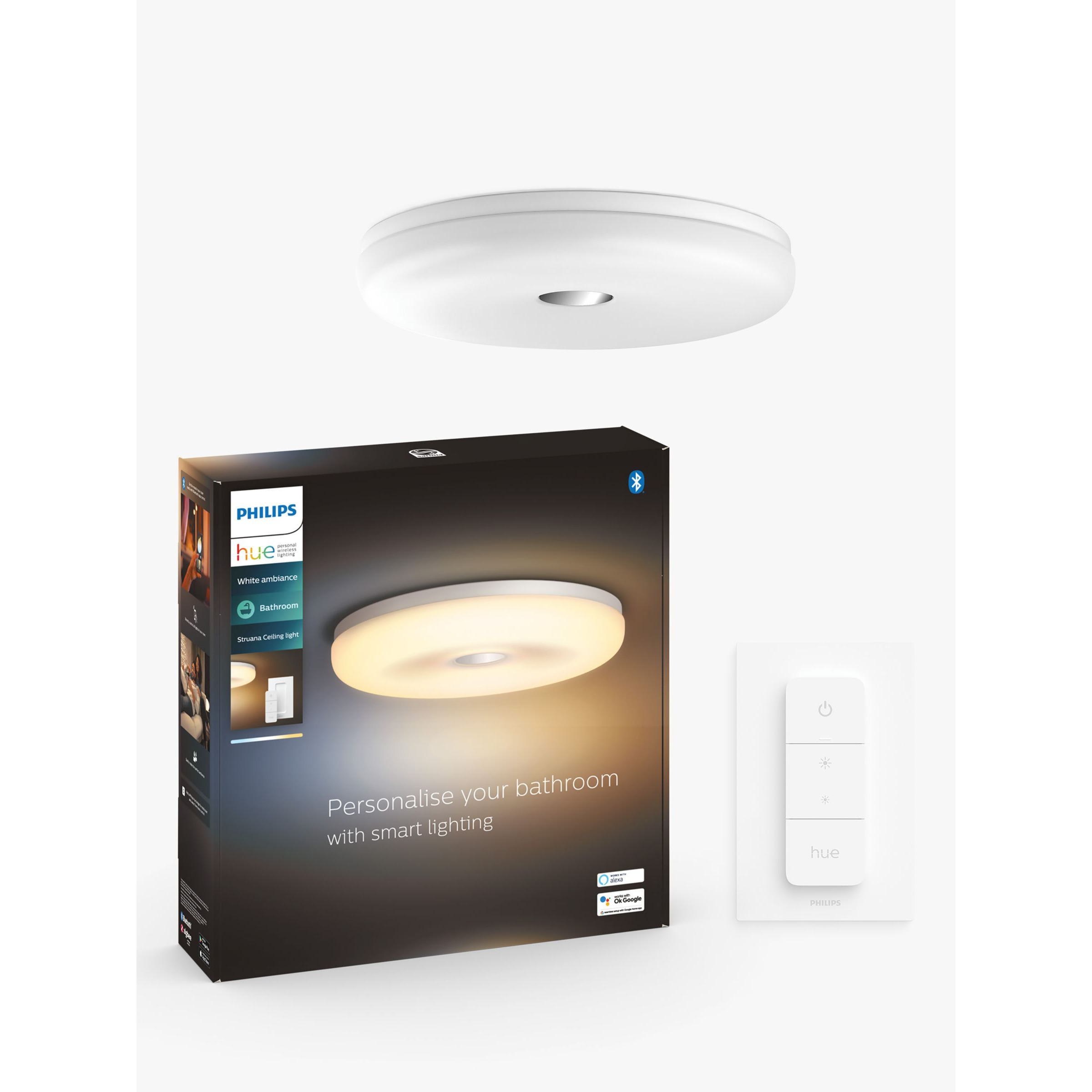 Philips Hue White Ambiance Struana LED Smart Flush Bathroom Ceiling Light with Bluetooth and Dimmer Switch, White - image 1