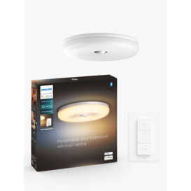 Philips Hue White Ambiance Struana LED Smart Flush Bathroom Ceiling Light with Bluetooth and Dimmer Switch, White