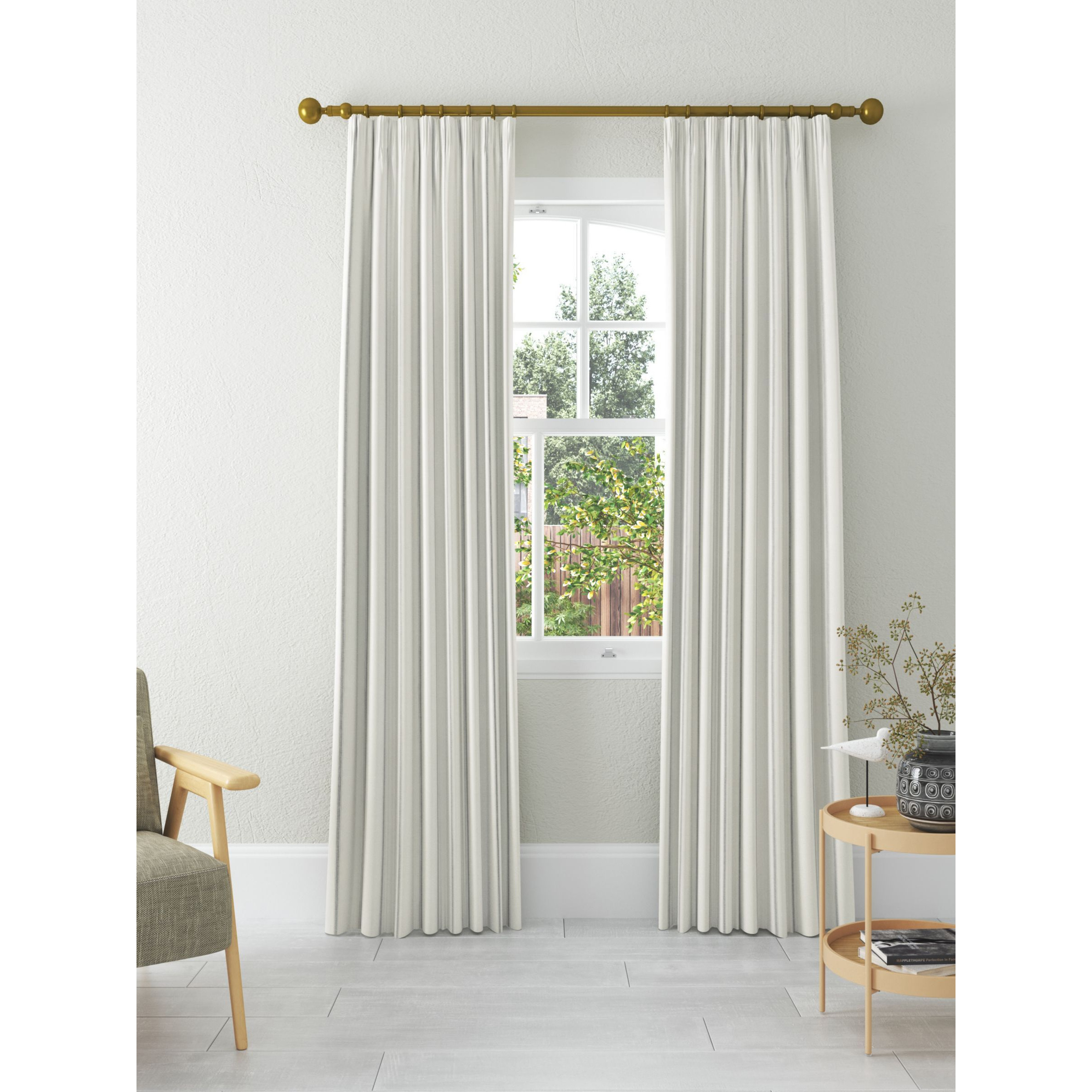 John Lewis & Partners Padstow Stripe Pair Lined Pencil Pleat Curtains