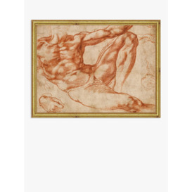 Michelangelo - Reclining Male Nude Wood Framed Print, 19 x 26cm, Red/Gold