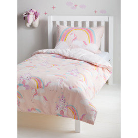 little home at John Lewis Magical Unicorn Reversible Cotton Duvet Cover and Pillowcase Set, Pink