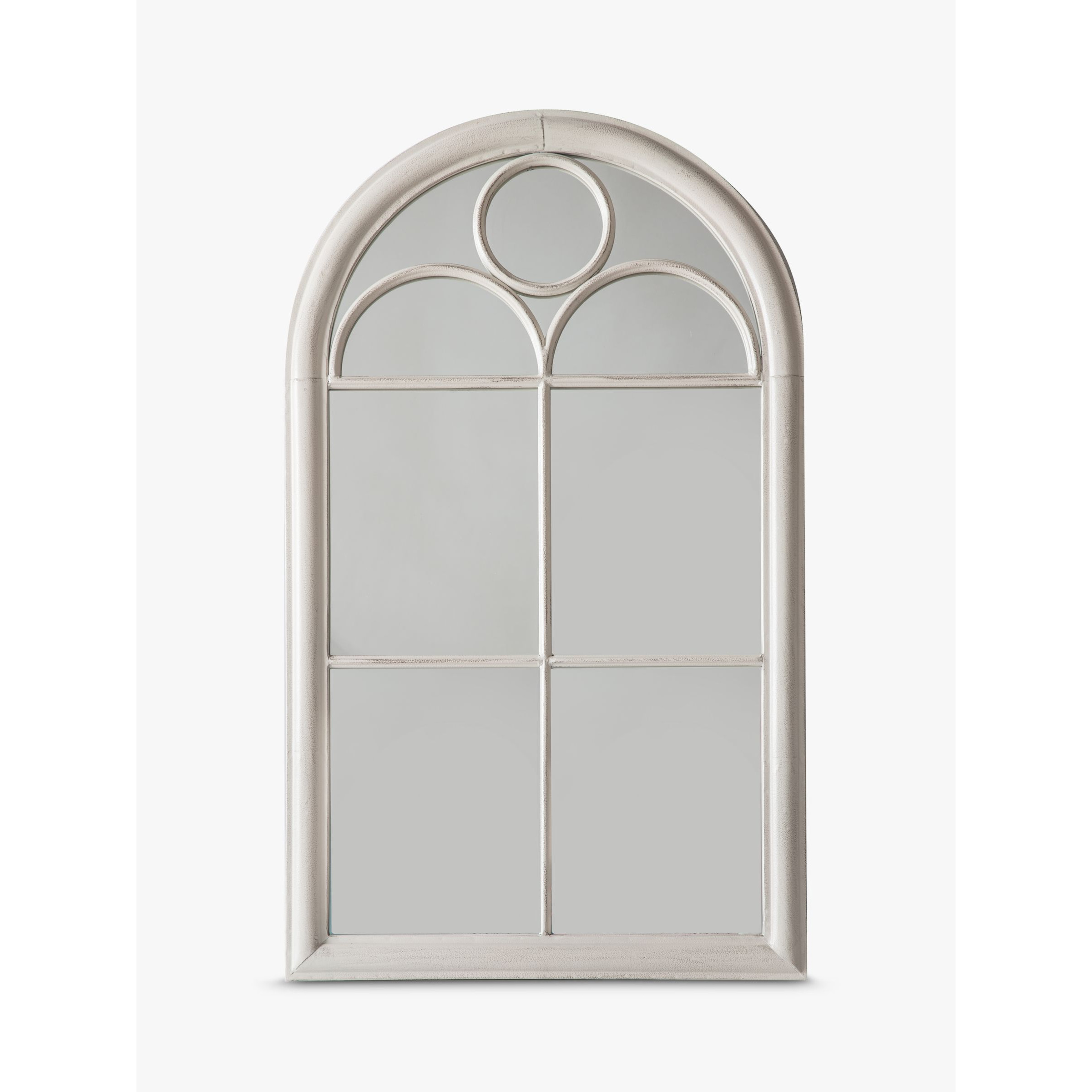 Classic Arch Window Metal Frame Indoor/Outdoor Wall Mirror, 100 x 61cm, Distressed White - image 1