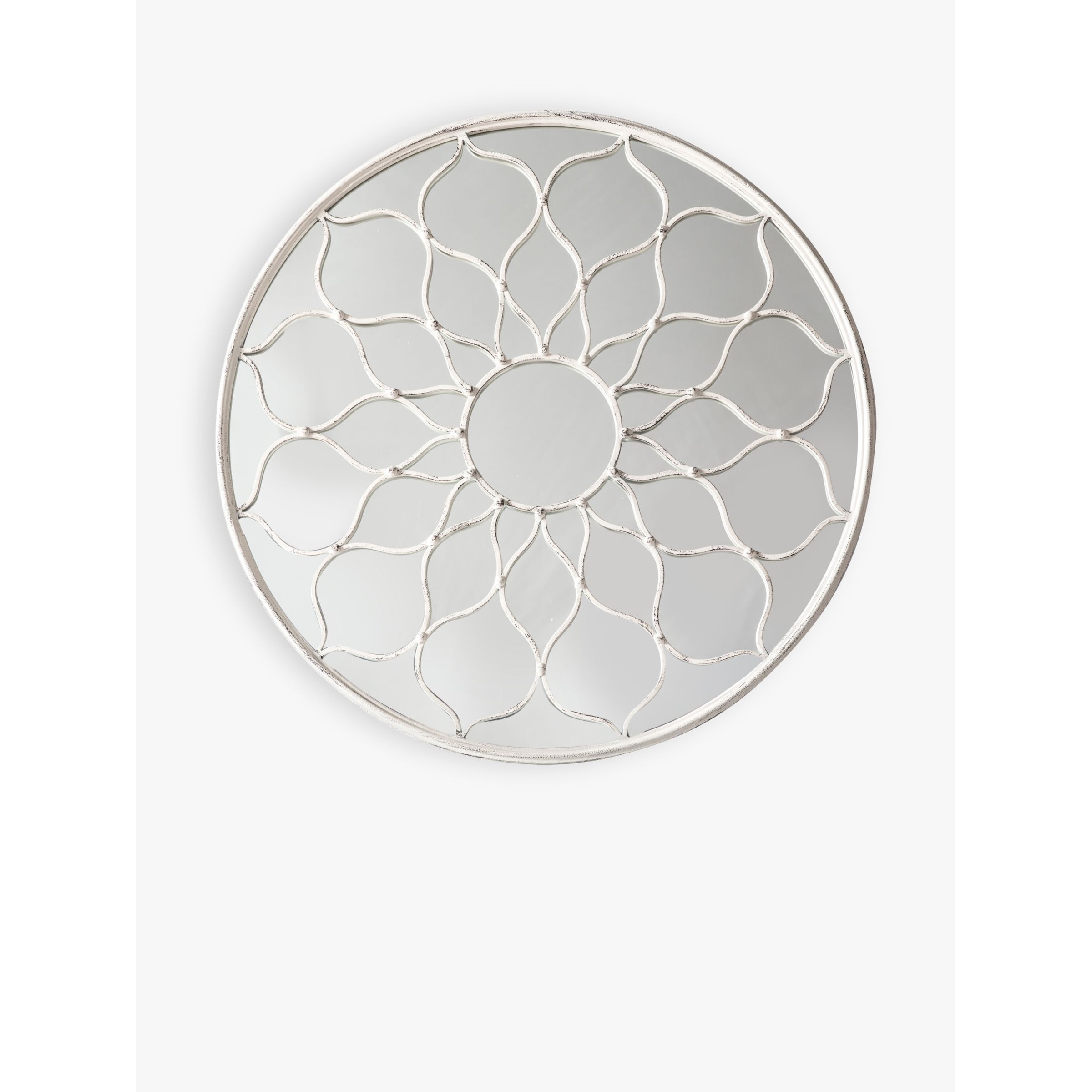 Filigree Decorative Round Metal Frame Indoor/Outdoor Wall Mirror, 84cm, White - image 1