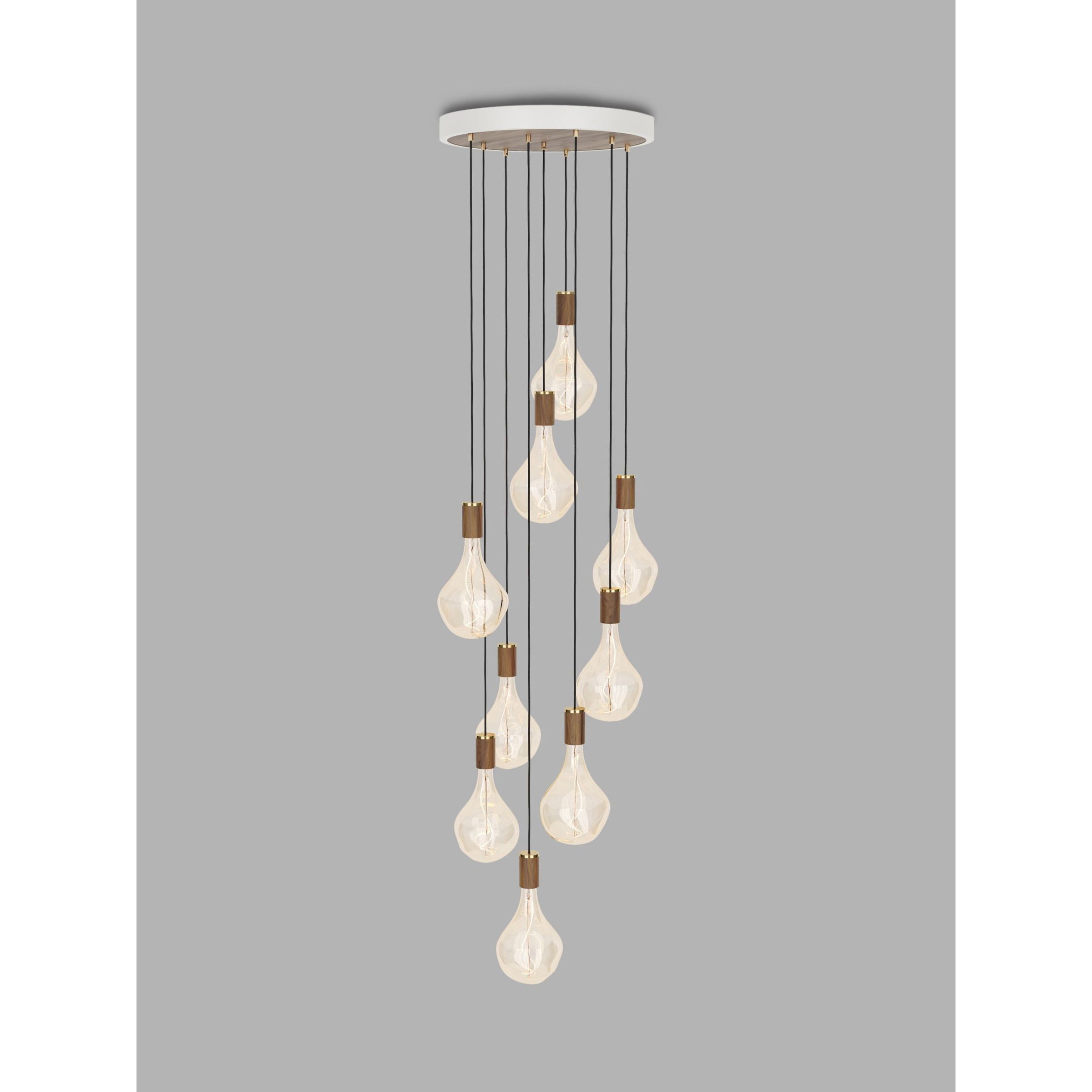 Tala Walnut Nine Pendant Cluster Ceiling Light with Voronoi II 3W ES LED Dimmable Tinted Bulbs, White - image 1