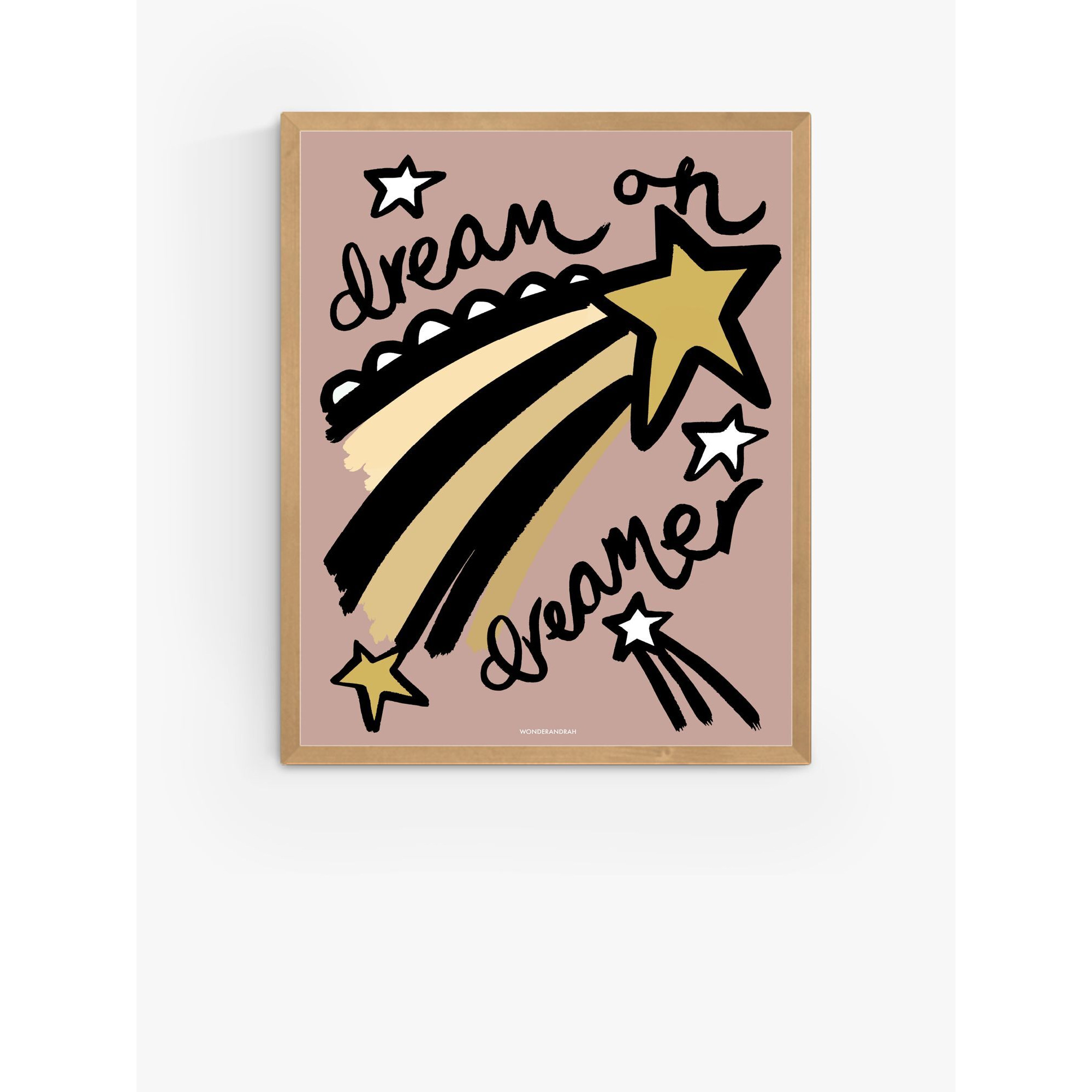 EAST END PRINTS Wonder & Rah 'Dream On Dreamer' Wood Framed Print, 52 x 42cm, Pink/Multi