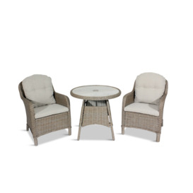 LG Outdoor Bergen 2-Seat Round Garden Bistro Table & Armchairs Set, Natural/Sandy Grey