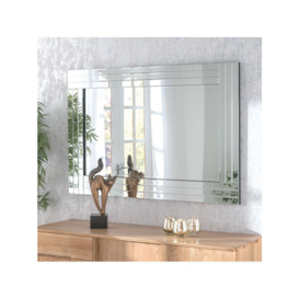 Yearn Bevelled Glass Rows Rectangular Frame Wall Mirror, Clear/Black - thumbnail 2