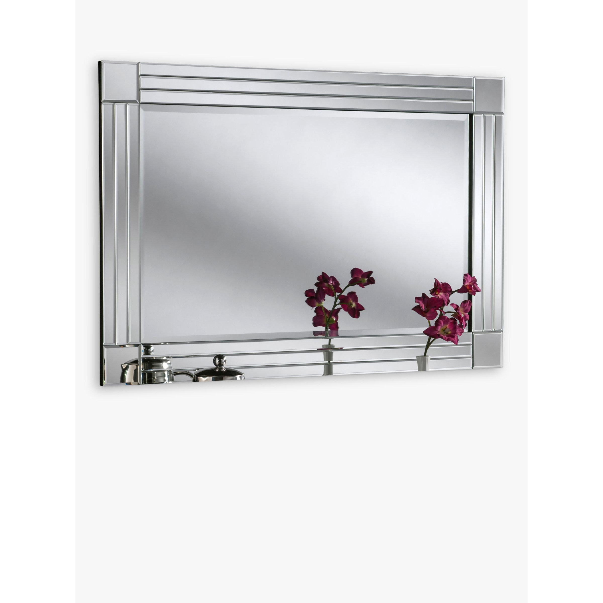 Yearn Bevelled Glass Square Corner Rows Rectangular Frame Wall Mirror, Clear/Black - image 1